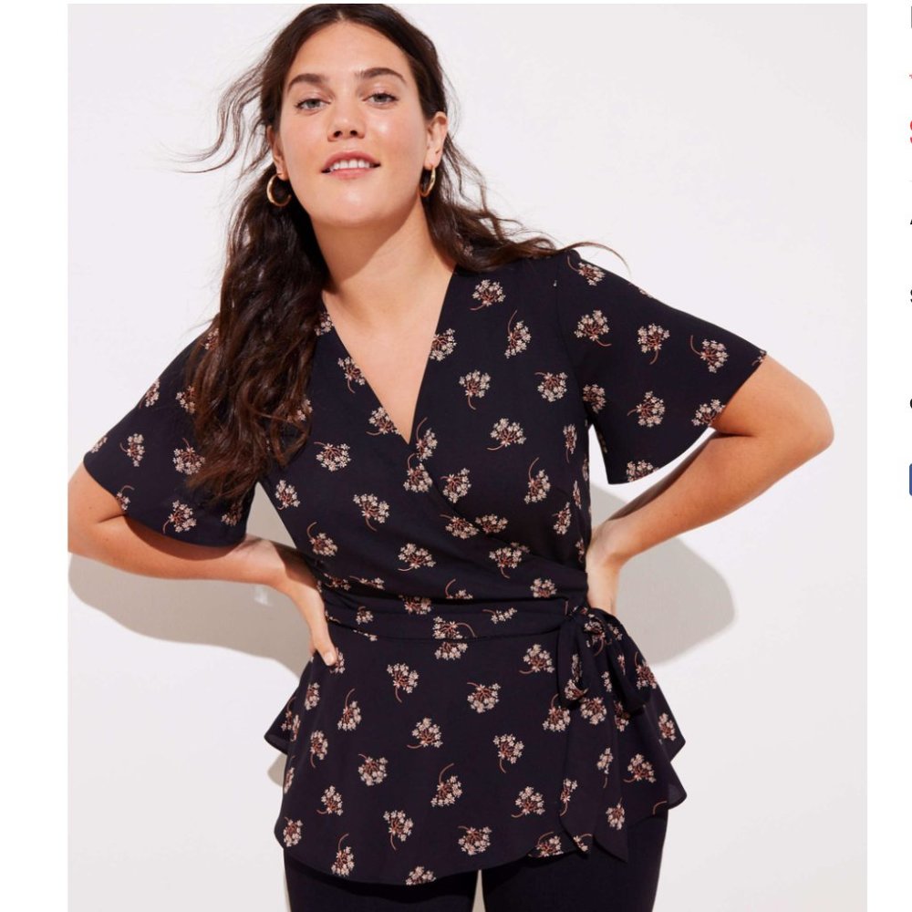 Loft Plus Black Floral Wrap Top 2X EUC